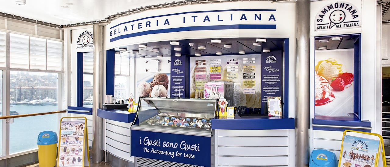 Pistachio, Nocciola och Fragola. Glassen på MSC Cruises smakar som den gör i Italien.