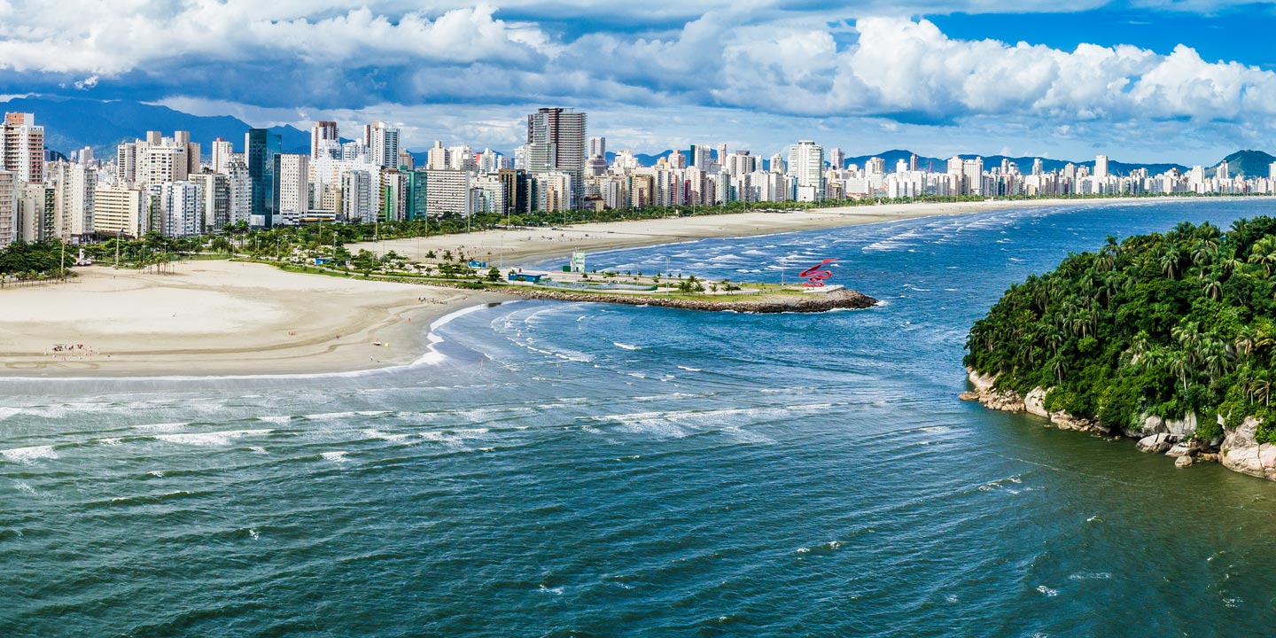 Vy över Santos i Sao Paulo, Brasilien.