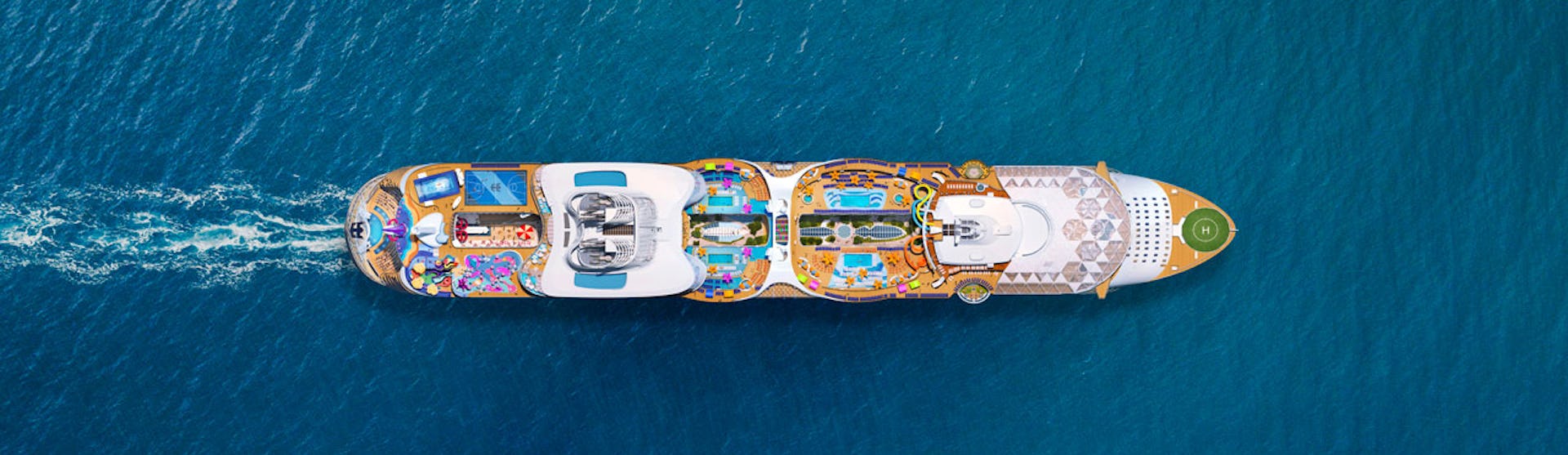 Vy ovanifrån på Royal Caribbeans fartyg Wonder of the Seas.