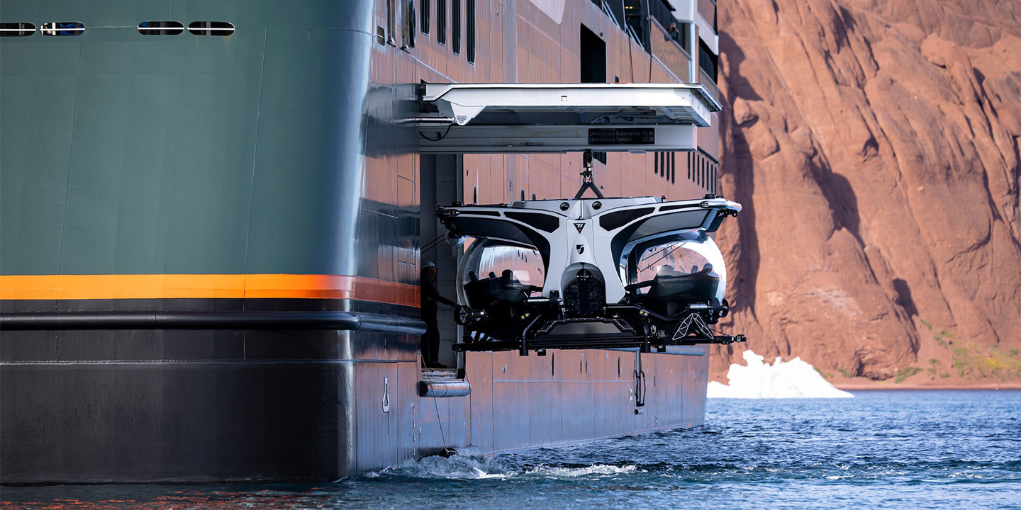 Miniutbåtar för expeditionsturer från expeditionsfartyget Seabourn Pursuit.