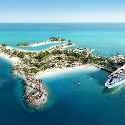 Flygvy över Ocean Cay MSC Marine Reserve i Bahamas.