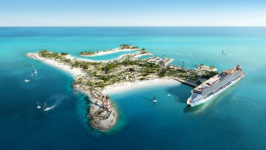 Flygvy över Ocean Cay MSC Marine Reserve i Bahamas.