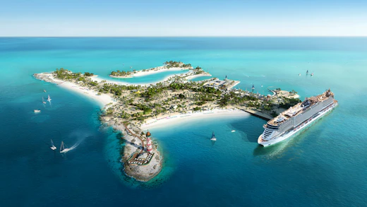 Flygvy över Ocean Cay MSC Marine Reserve i Bahamas.